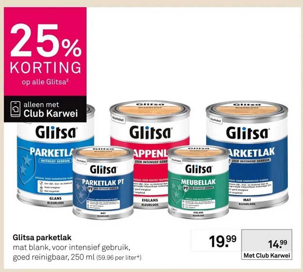 Glitsa parketlak 25% korting op alle Glitsa