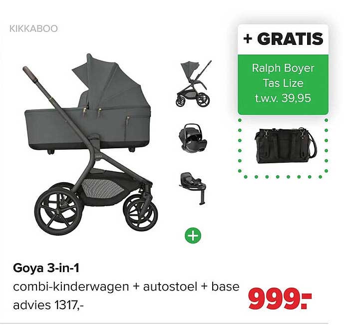 Goya 3-in-1 combi-kinderwagen + autostoel + base + GRATIS Ralph Boyer Tas Lize t.w.v. 39,95