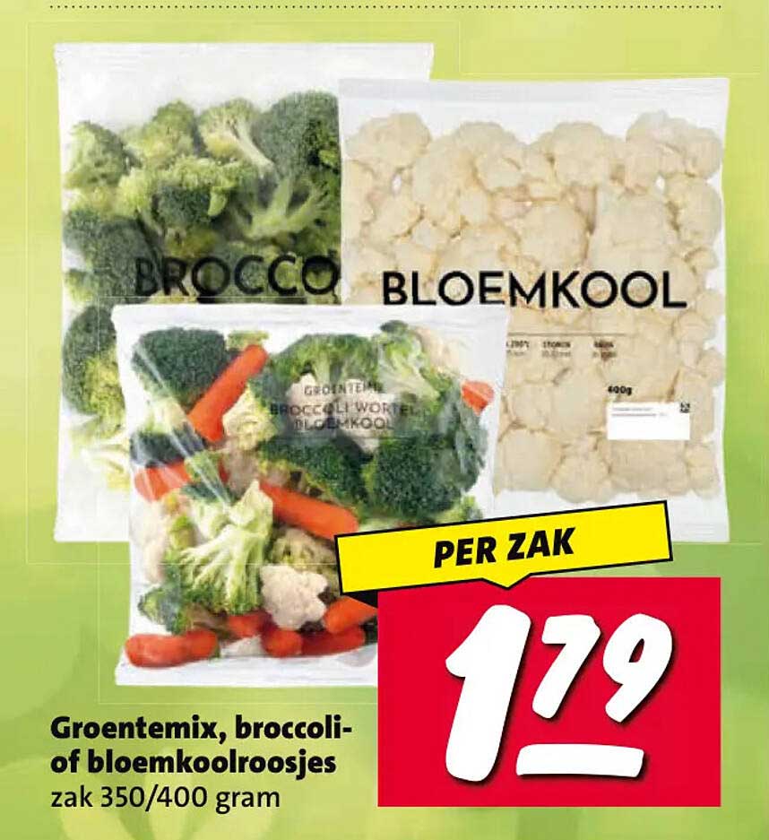 Groentemix, broccoli- of bloemkoolroosjes zak 350/400 gram