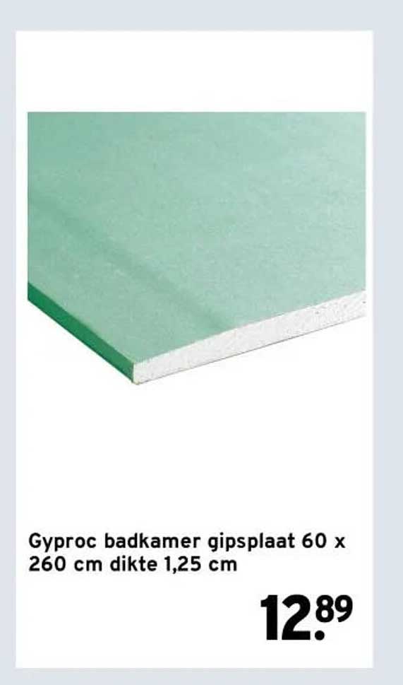 Gyproc badkamer gipsplaat 60 x 260 cm dikte 1,25 cm