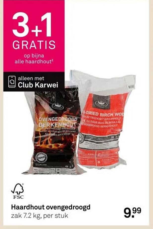 Haardhout ovengedroogd 3+1 gratis