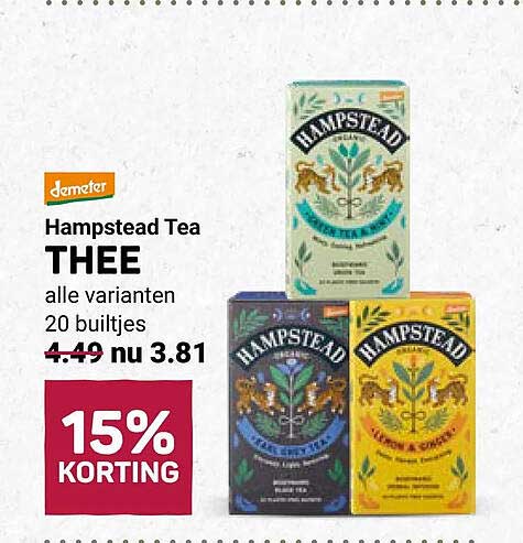 Hampstead Tea THEE alle varianten 20 builtjes 15% KORTING