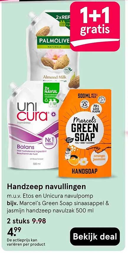 Handzeep navullingen 1+1 gratis