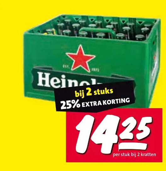 Heineken bij 2 stuks 25% extra korting