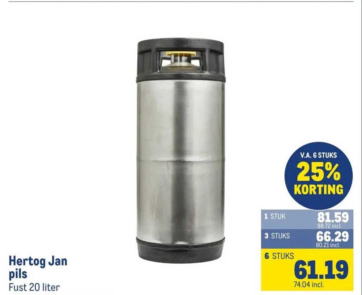 Hertog Jan pils Fust 20 liter V.A. 6 STUKS 25% KORTING