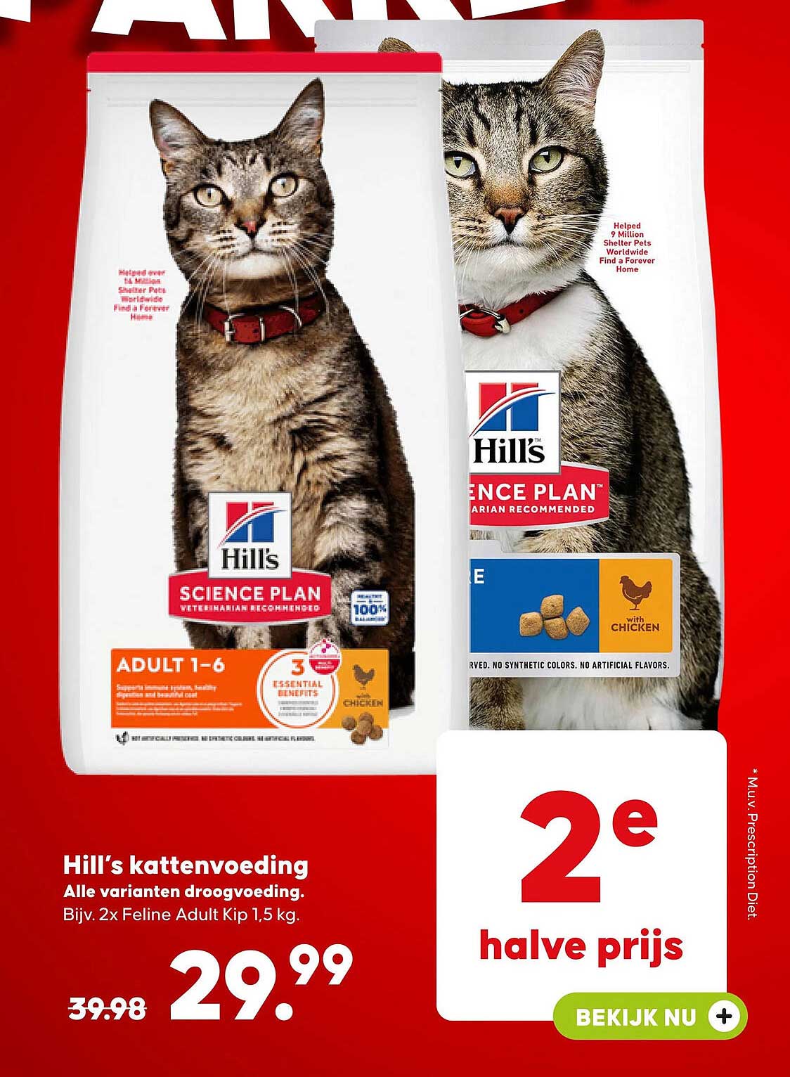 Hill’s kattenvoeding 2e halve prijs