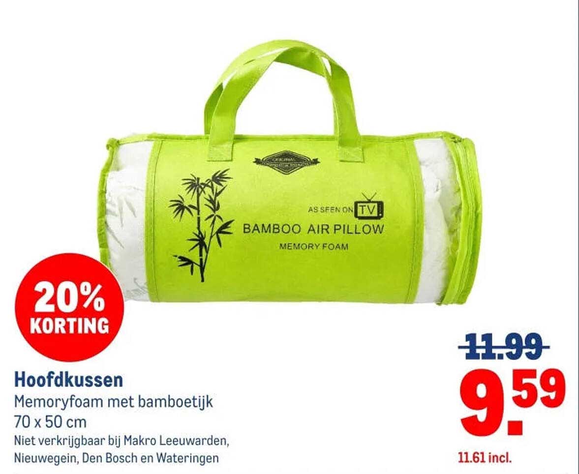 Hoofdkussen Memoryfoam met bamboetijk 70 x 50 cm 20% KORTING