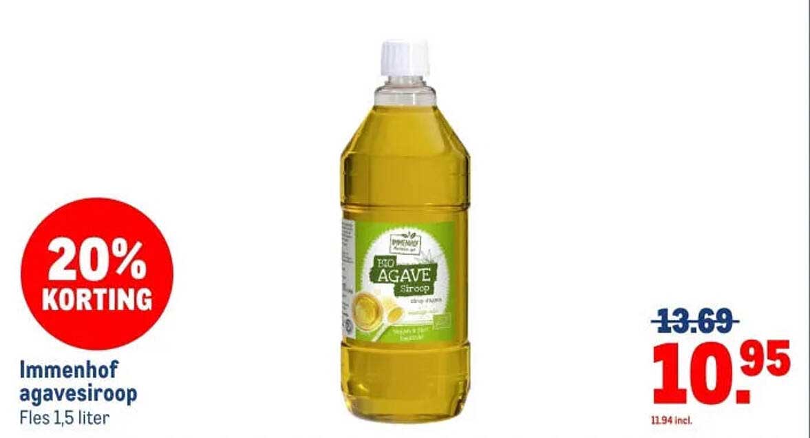 Immenhof agavesiroop Fles 1,5 liter 20% KORTING