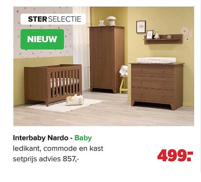 Interbaby Nardo - Baby ledikant, commode en kast