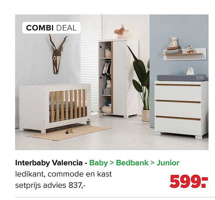 Interbaby Valencia - Baby > Bedbank > Junior ledikant, commode en kast setprijs advies 837,-