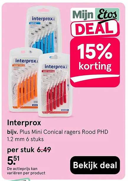Interprox, bijv. Plus Mini Conical ragers Rood PHD 1.2 mm 6 stuks 15% korting
