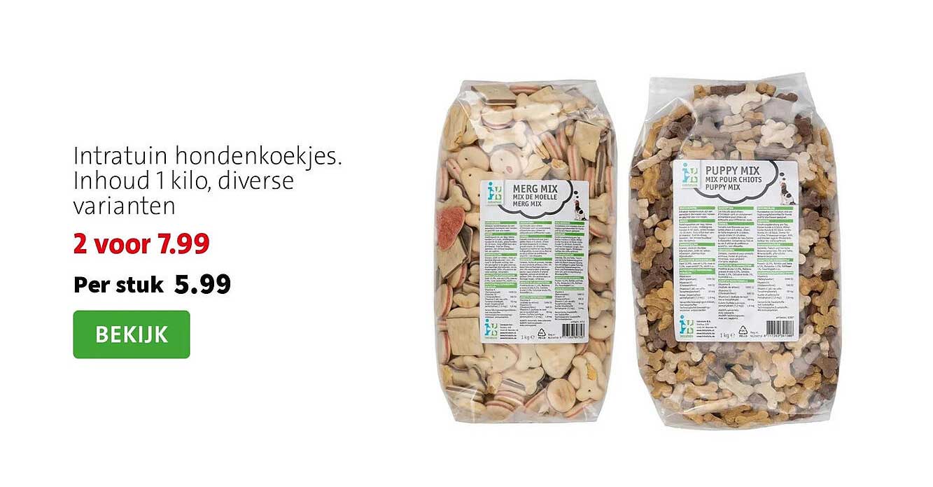 Intratuin hondenkoekjes. Inhoud 1 kilo, diverse varianten