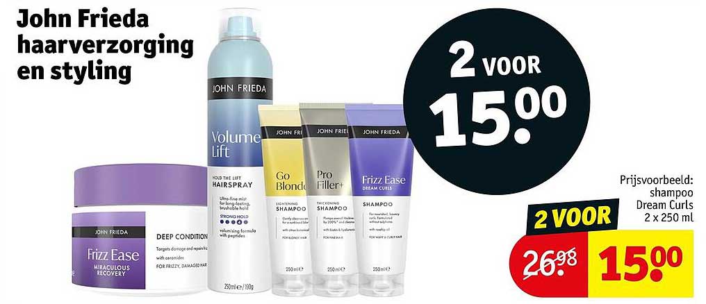 John Frieda haarverzorging en styling 2 voor 15.00