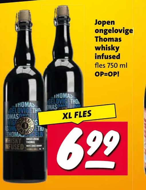 Jopen ongelofige Thomas whisky infused fles 750 ml OP=OP! XL FLES