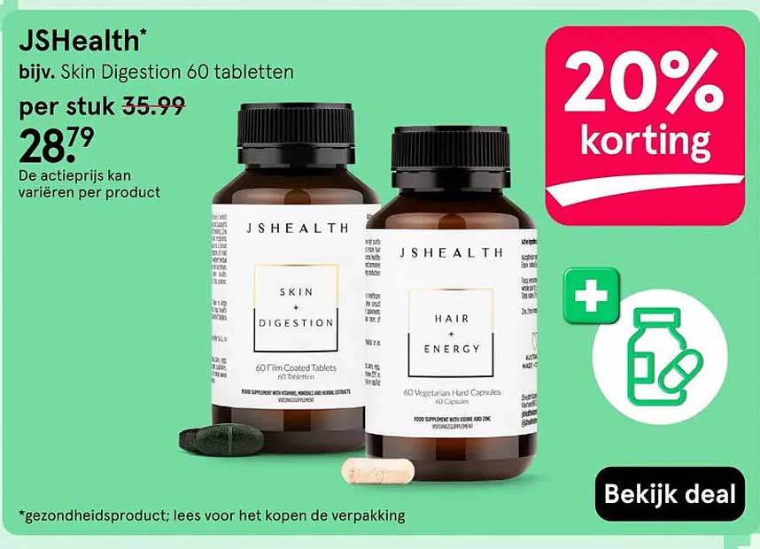 JSHealth* bijv. Skin Digestion 60 tabletten 20% korting
