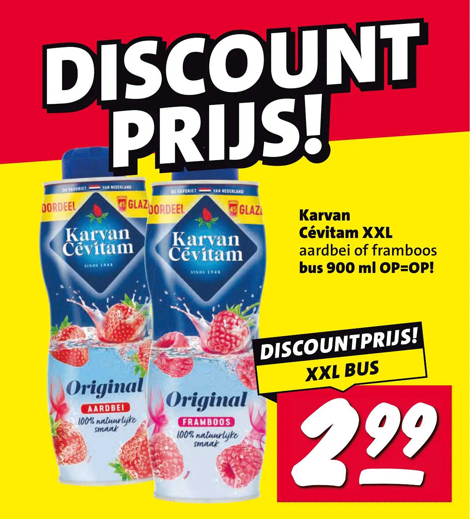 Karvan Cévitam XXL aardbei of framboos bus 900 ml OP=OP!