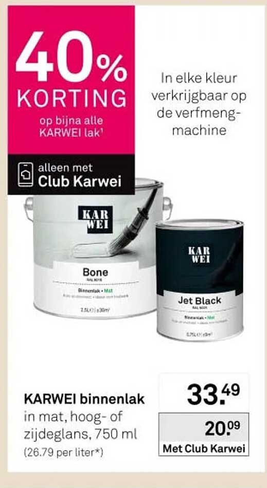 KARWEI binnenlak in mat, hoog- of zijdeglans, 750 ml 40% KORTING