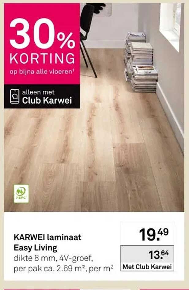 KARWEI laminaat Easy Living 30% korting op bijna alle vloeren alleen met Club Karwei