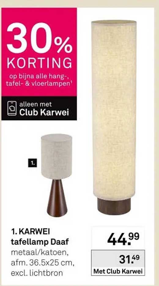 KARWEI tafellamp Daaf metaal/katoen, afm. 36.5x25 cm, excl. lichtbron 30% KORTING