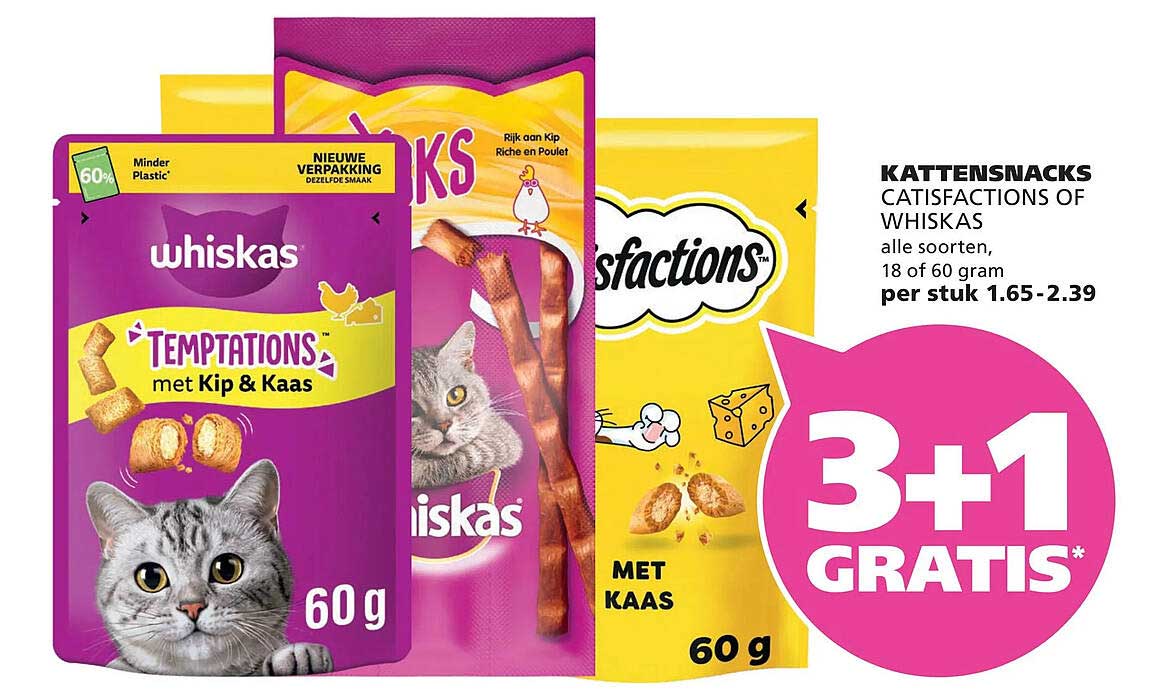 KATTENSNACKS CATSIFACTIONS OF WHISKAS 3+1 GRATIS*