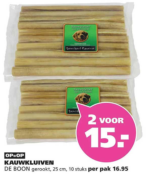 KAUWKLUIVEN DE BOON gerookt, 25 cm, 10 stuks per pak 2 voor 15.-