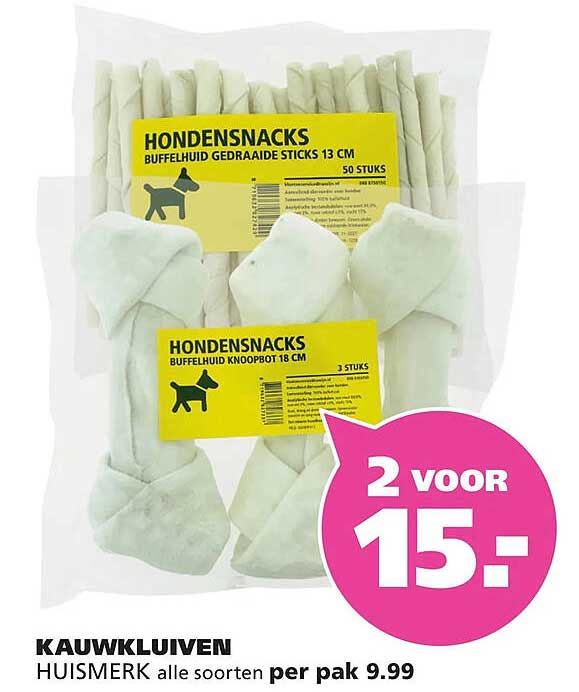 KAUWKLUIVEN HUISMERK alle soorten per pak 9.99 2 voor 15.-