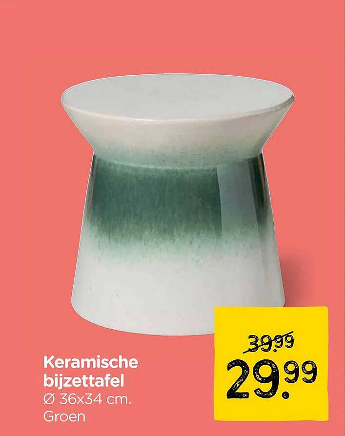 Keramische bijzettafel Ø 36x34 cm. Groen