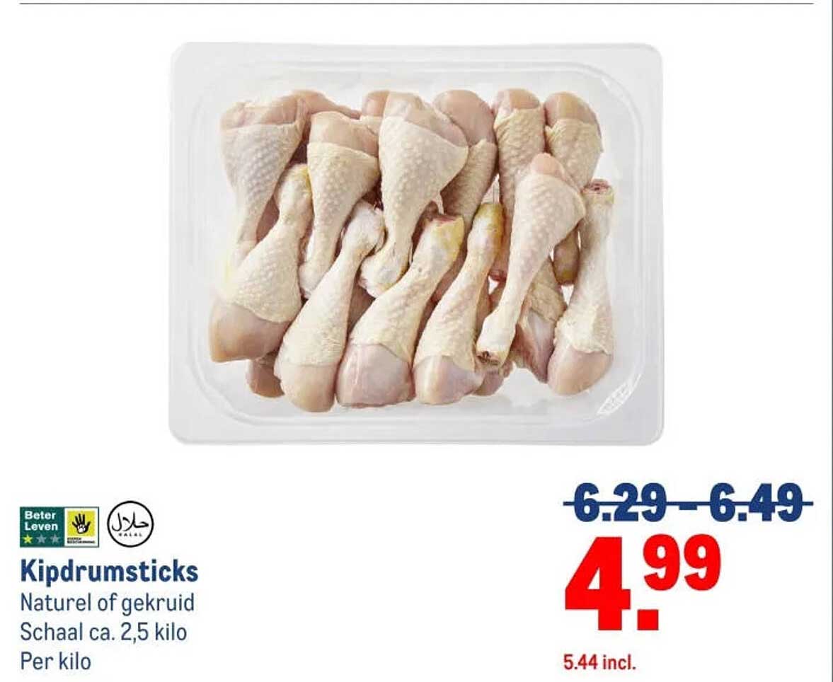 Kipdrumsticks Naturel of gekruid, schaal ca. 2,5 kilo, per kilo