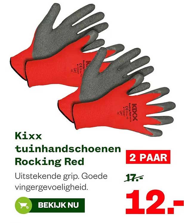 Kixx tuinhandschoenen Rocking Red 2 PAAR