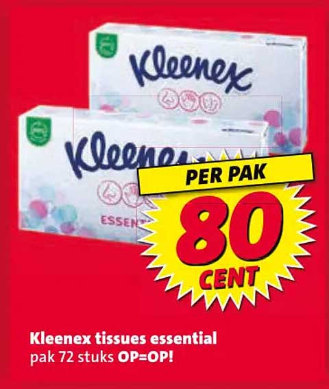 Kleenex tissues essential pak 72 stuks OP=OP! PER PAK