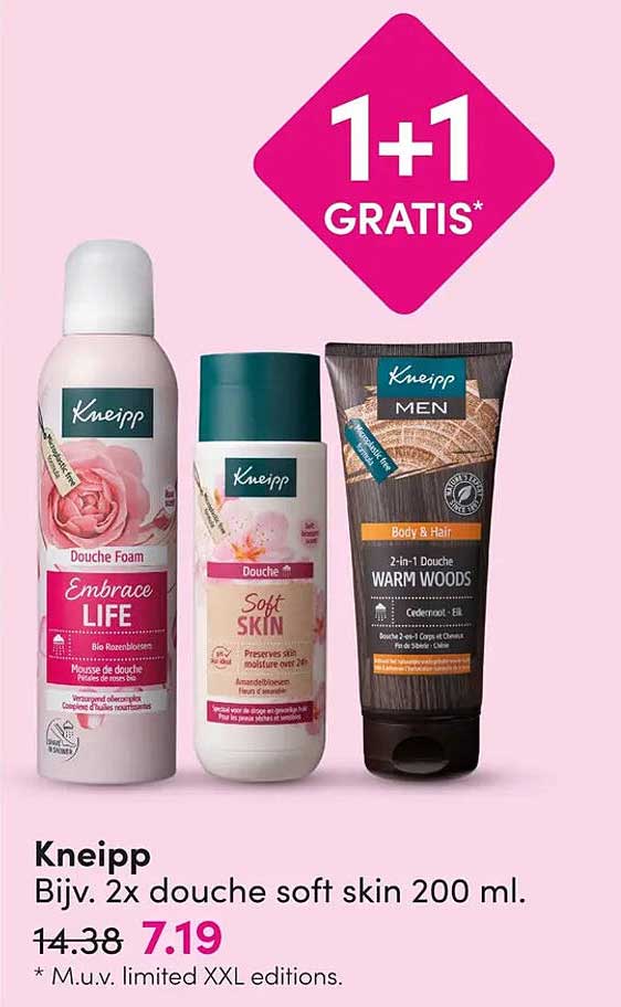 Kneipp Bijv. 2x douche soft skin 200 ml. 1+1 GRATIS
