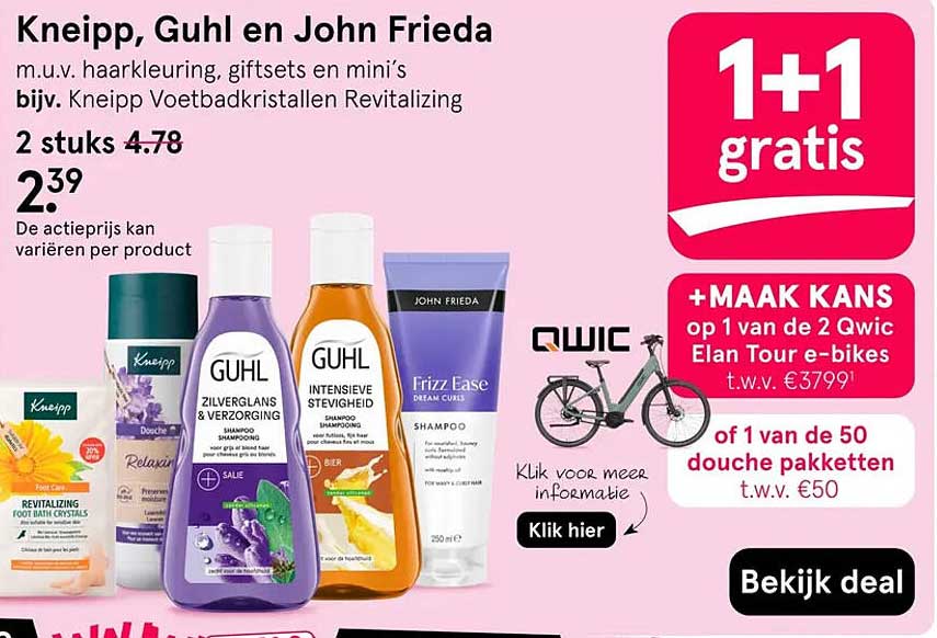 Kneipp, Guhl en John Frieda 1+1 gratis