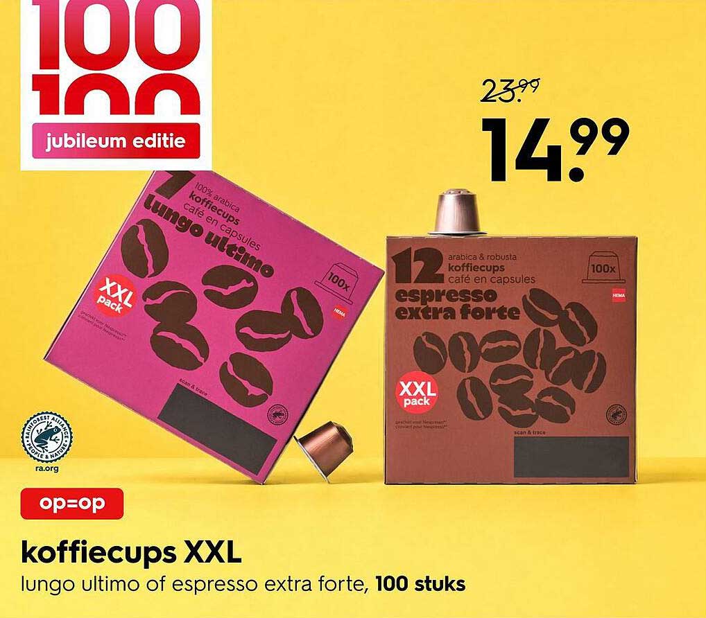 koffiecups XXL lungo ultimo of espresso extra forte, 100 stuks