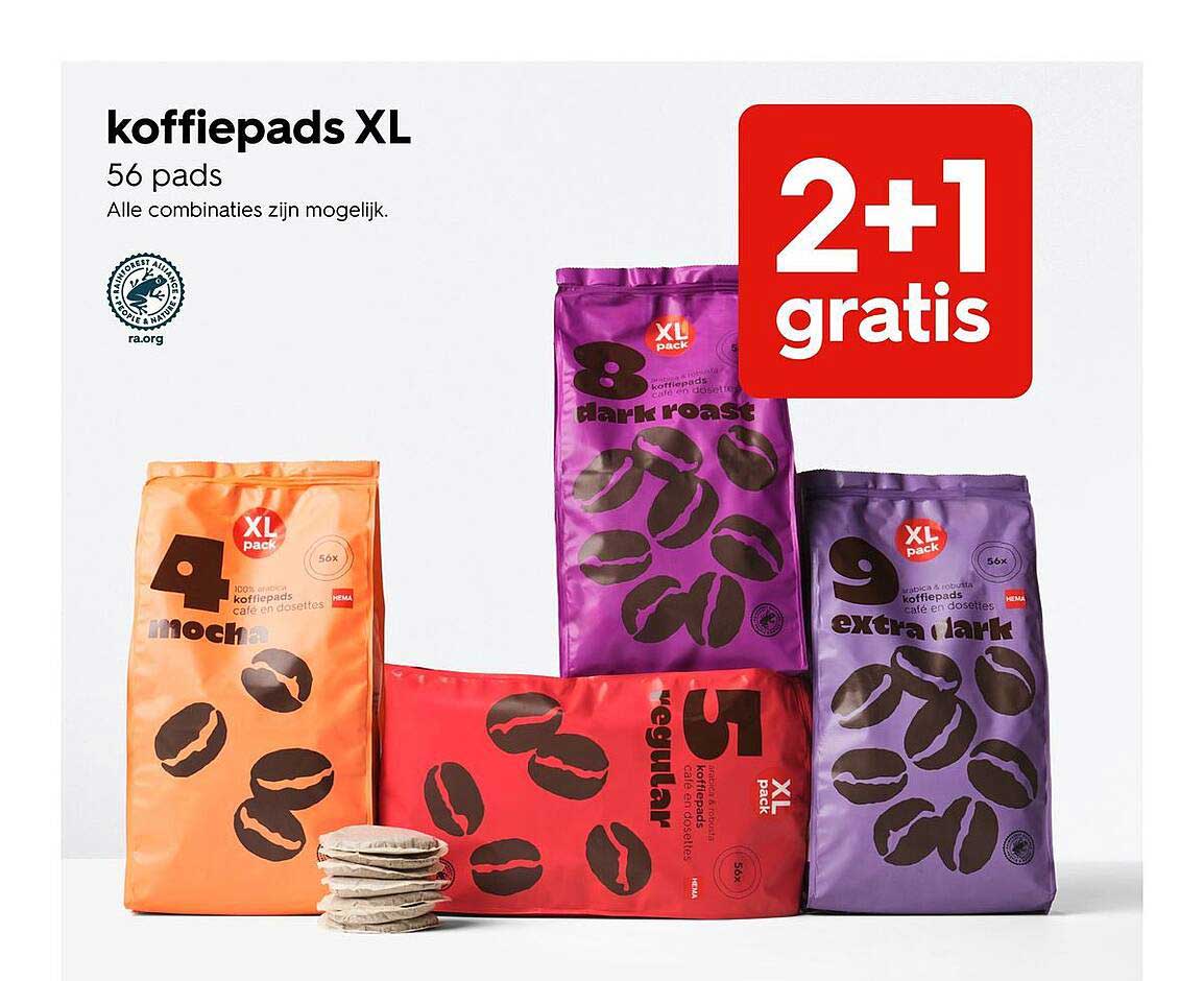 koffiepads XL 56 pads 2+1 gratis