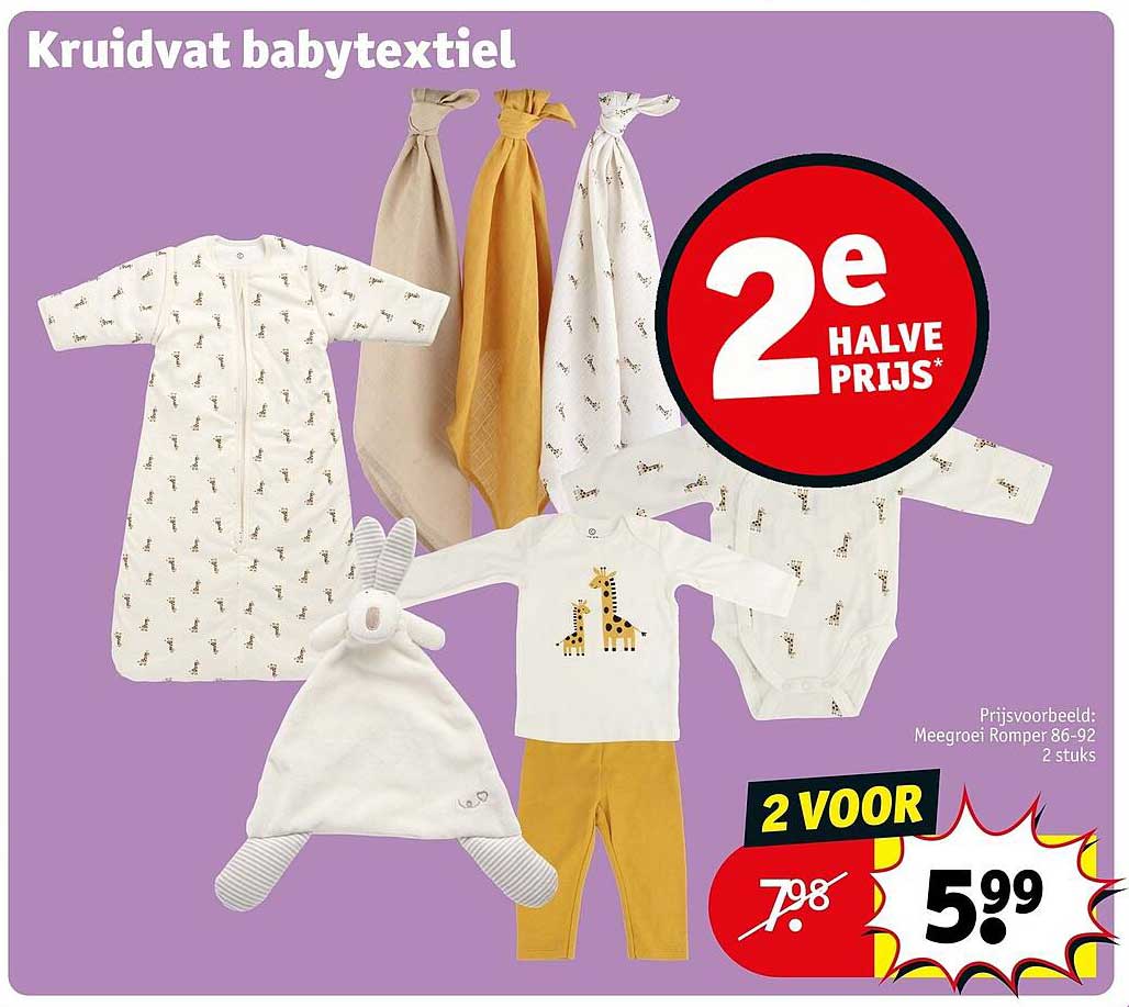 Kruidvat babytextiel 2e halve prijs