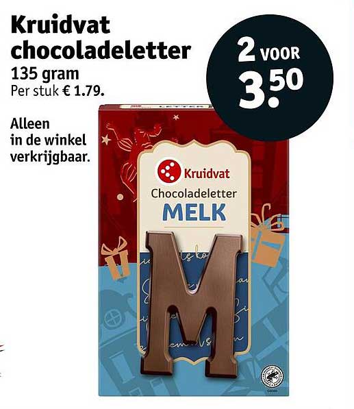 Kruidvat chocoladeletter 135 gram 2 voor 3.50