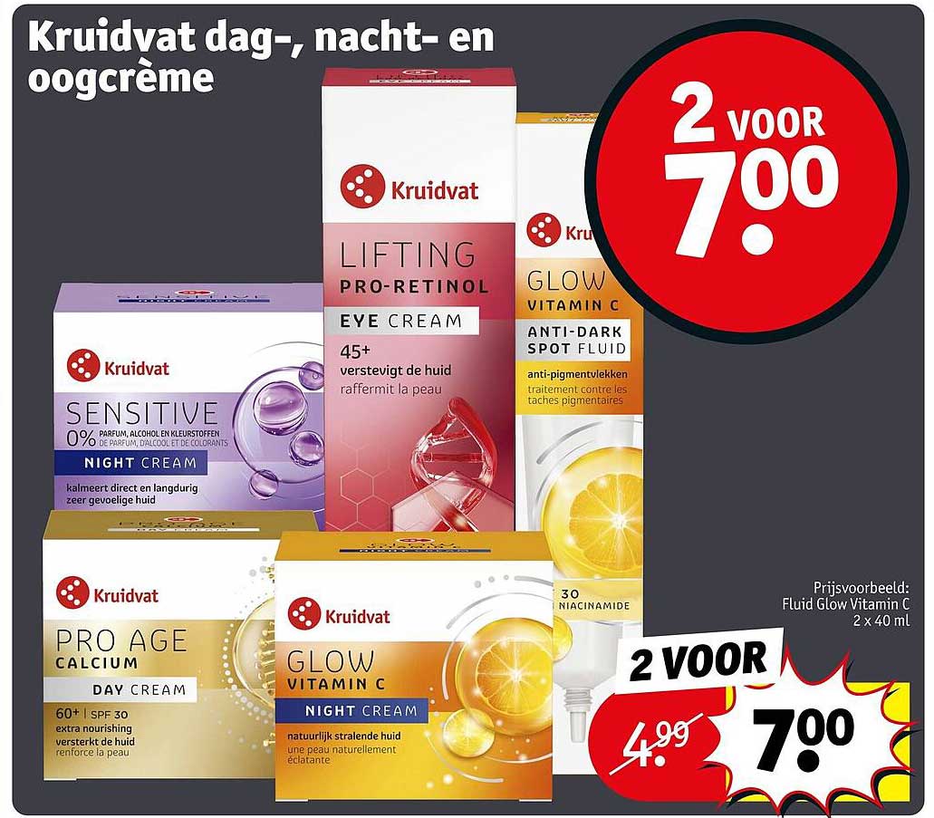 Kruidvat dag-, nacht- en oogcrème 2 voor 7.00