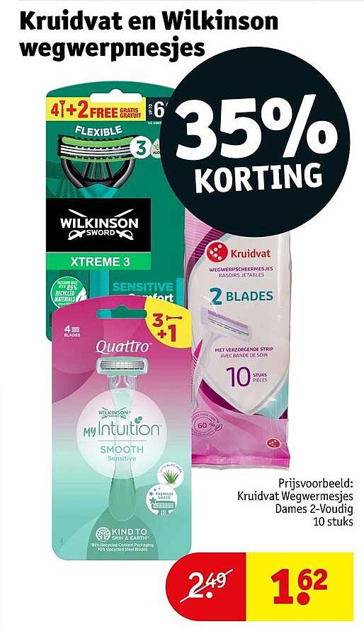 Kruidvat en Wilkinson wegwerpmesjes 35% korting