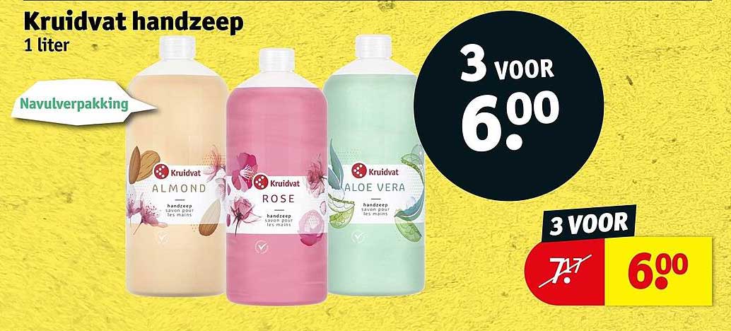 Kruidvat handzeep 1 liter Navulverpakking 3 voor 6.00