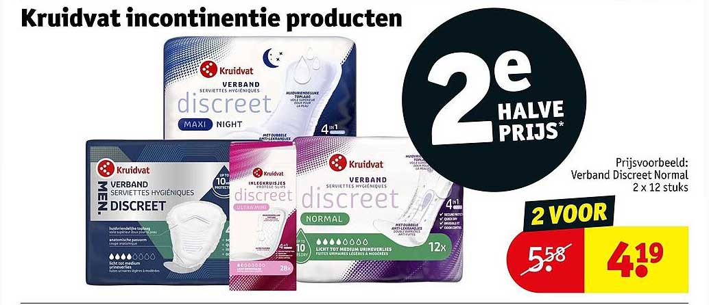 Kruidvat incontinentie producten 2e halve prijs