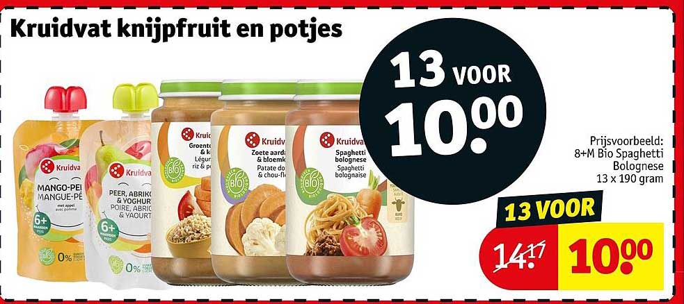 Kruidvat knijpfruit en potjes 13 voor 10.00