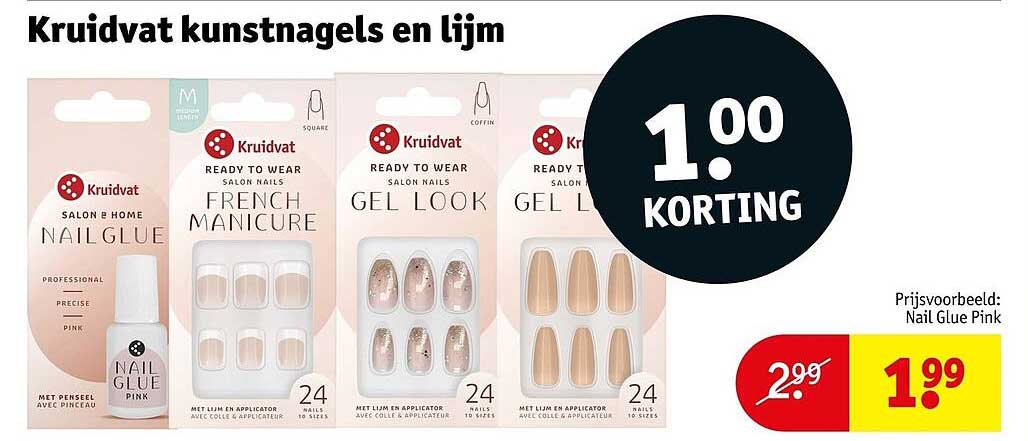 Kruidvat kunstnagels en lijm 1.00 korting