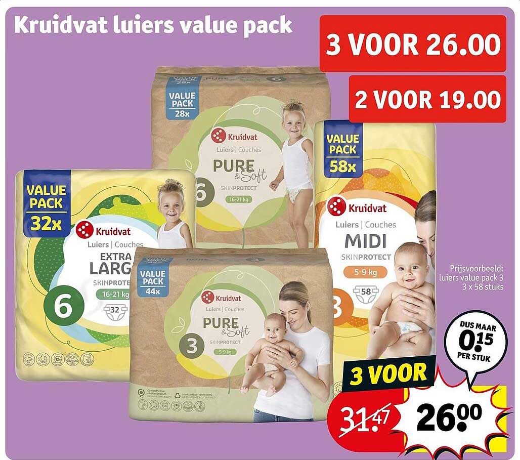 Kruidvat luiers value pack 3 voor 26.00