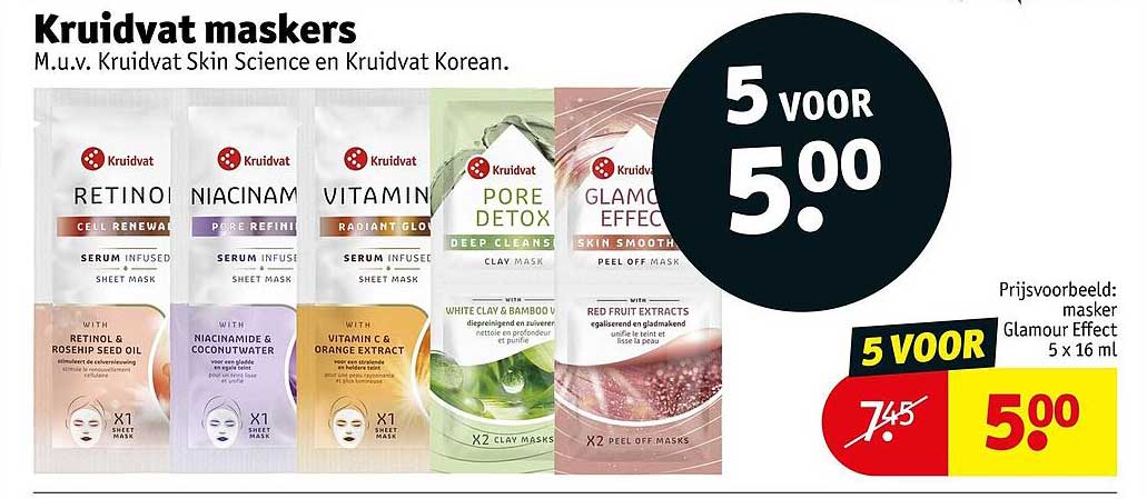 Kruidvat maskers 5 voor 5.00