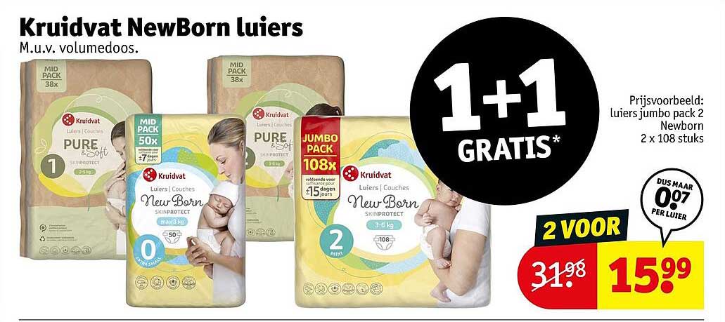 Kruidvat NewBorn luiers 1+1 gratis