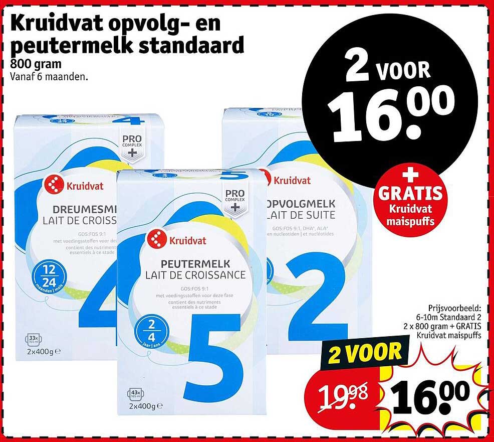 Kruidvat opvolg- en peutermelk standaard 800 gram + GRATIS Kruidvat maispuffs