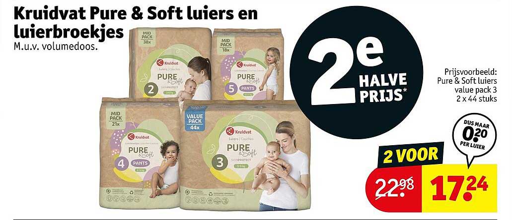 Kruidvat Pure & Soft luiers en luiersbroekjes 2e halve prijs