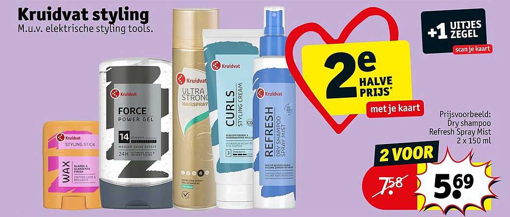 Kruidvat styling M.u.v. elektrische styling tools. 2e halve prijs met je kaart