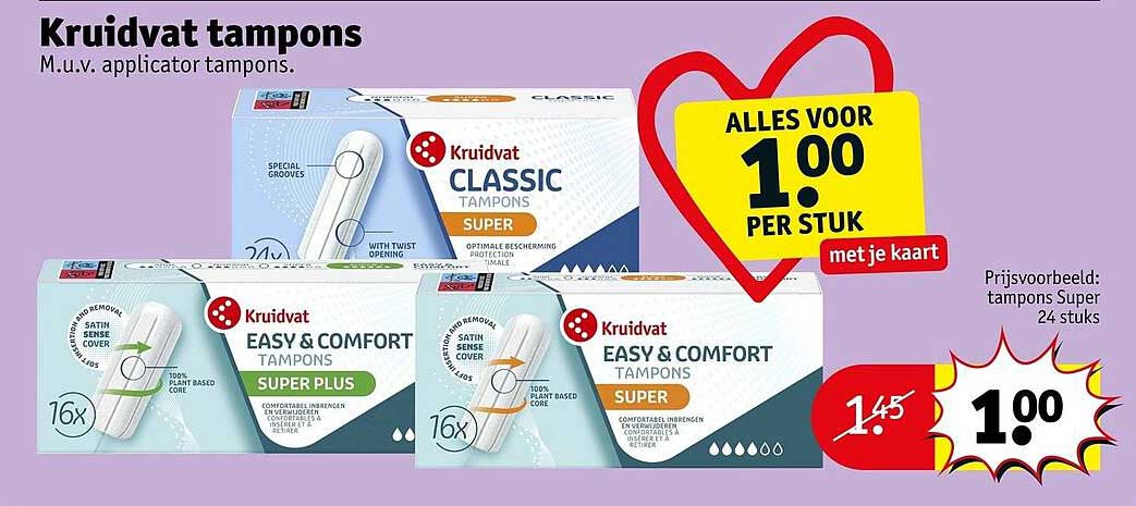 Kruidvat tampons m.u.v. applicator tampons.
