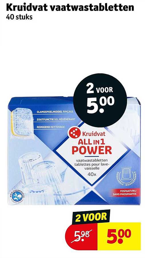 Kruidvat vaatwastabletten 40 stuks 2 voor 5.00